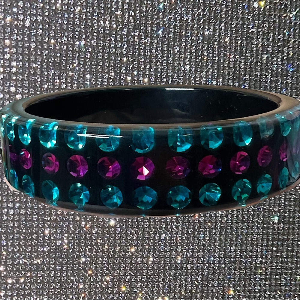 Rhinestone bangle bracelet resin epoxy inclusion bling pink blue black y2k chunk